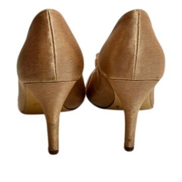 Nina Beige Satin Peep-Toe Heels Formal Ruffle Glam Party Womens 9 Cocktail Dress - Picture 13 of 15